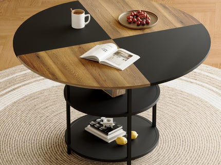 Diameter - Modern Splicing Circular Dining Table Double Layer Storage - Wood / Black