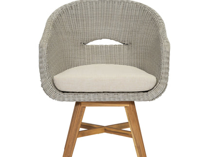 Modern Coastal Rattan Dining Chairs, (Set of 2), Solid Wood Legs - Beige