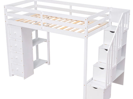 Loft Bed With Storage Drawers And Stairs With Shelves