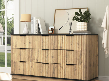 Modern 9 Drawer Cabinet With Metal Rounded Corners Multi Functional Storage - Black