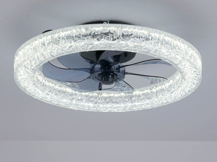 LED Light Source And Remote Control, 3000 - 6500K Dimmable Flush Mount LED Fan Light, 6 Speeds, Quiet DC Motor For Living Room - Matte Black