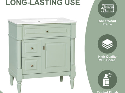 Modern Bathroom Vanity With Sink, Freestanding Cabinet With Flip Drawer & Adjustable Shelf