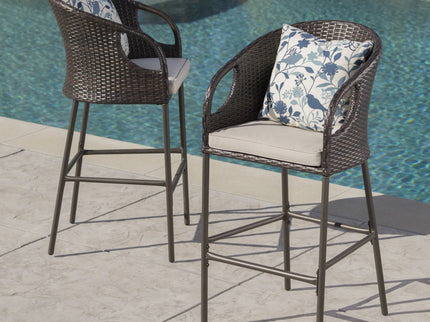 Outdoor 31" Rattan Barstools With Waterproof Cushions (Set of 2) - Multi Brown