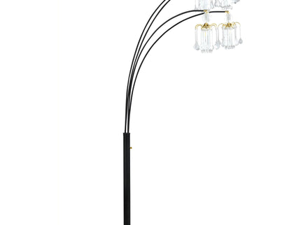 Marcos - Hanging Crystal Arc Tree Floor Lamp With Sculptural Frame - Black