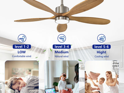 Ceiling Fan With Lights Quiet DC Motor Ceiling Fans 6 Speed Levels - Nickel