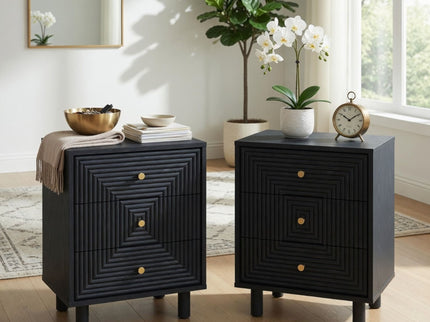3 Drawer Nightstand - Black - Wood