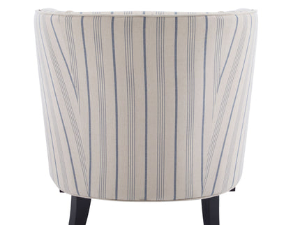 Transitional Upholstered Stripe Barrel Chair With Birch Wood Legs And Plush Cushioned Seat - Beige / Blue Stripe