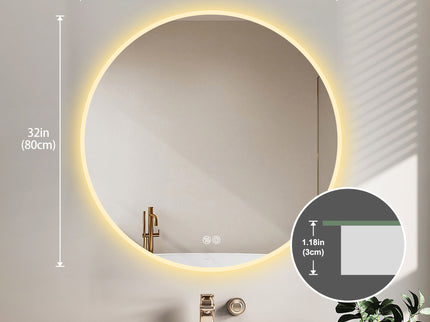 Round LED Bathroom Mirror With Adjustable Lights, Anti Fog & Dimmable For Home Decor - Silver