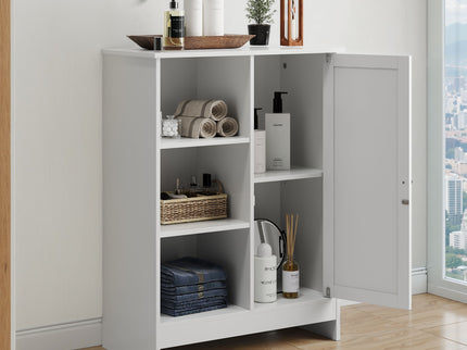 Classic Freestanding Bathroom And Kitchen Storage Cabinet With Adjustable Shelves - White