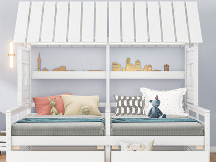 House Platform Beds With 2 Drawers, Side By Side Design