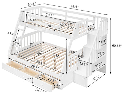 Bunk Bed With Drawers, Ladder And Storage Staircase