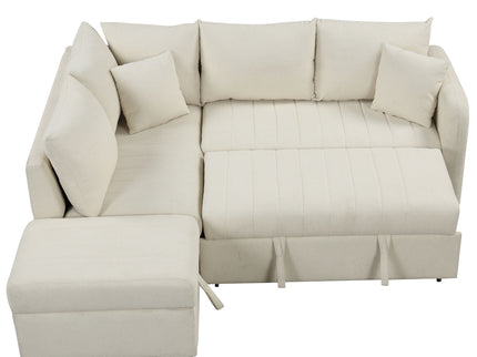 L-Shaped Sectional Pull Out Sofa Bed Sleeper Sofa With Two USB Ports, Two Power Sockets And A Movable Storage Ottoman