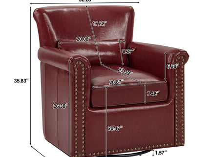 Swivel Accent Chair With Rolled Arm, Sewn Pillow Back, Nailhead Trim For Living Room