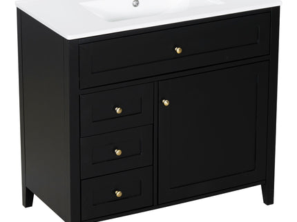 Bathroom Vanity With Sink, 3 Drawers & Cabinet With Adjustable Shelves