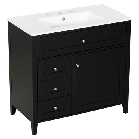 Bathroom Vanity With Sink, 3 Drawers & Cabinet With Adjustable Shelves