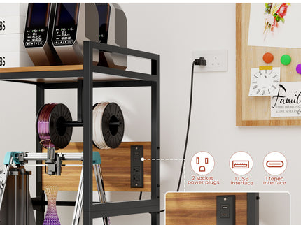 3D Printer Stand With Filament Storage, T-Type Holder, Built In Power Panelб Open Frame Printer Workstation - Black