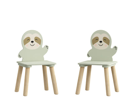 Sloth Themed Table And Chair Set With 2 Cute Animal Chairs - Natural Wood / Sage Green