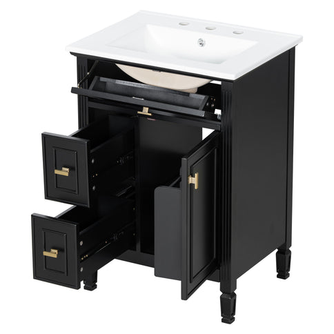 Bathroom Vanity With Sink, Flip Drawer, 2 Drawers, Adjustable Shelf