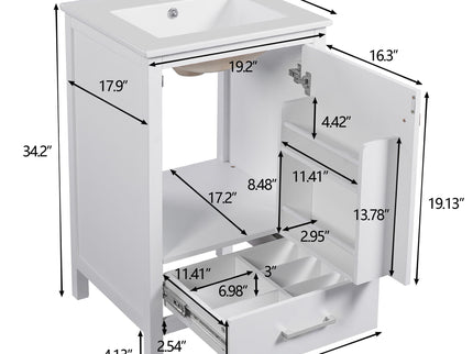 Bathroom Vanity With Ceramic Sink, Soft Close Drawers, Door Organizer, Divider Drawer, Adjustable Foot Pads