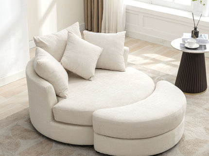 360° Swivel Accent Barrel Chair With Storage Ottoman & 4 Pillows, Modern Leisure Chair Round Accent For Living Room