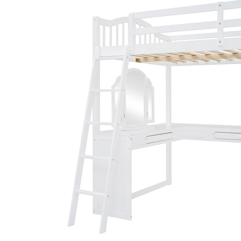 Loft Bed With Drawers, Cabinet, Shelves With Desk