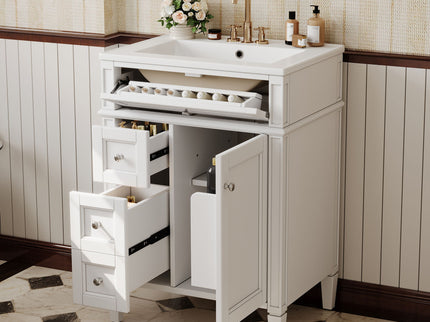 Bathroom Vanity With Top Sink, Storage Cabinet With 2 Drawers And Tip-Out Drawer