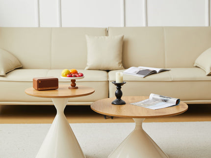 Round Coffee Table - Brown / White