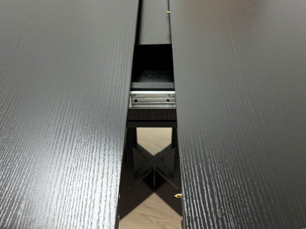 Dining Table For Farmhouse Kitchen Expandable Oval Table Top With Removable Leaf Trestle X Shaped Base - Black