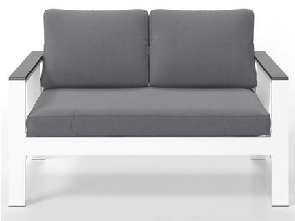 All Weather Patio Loveseat With Armrests & Angled Backrest - White / Gray