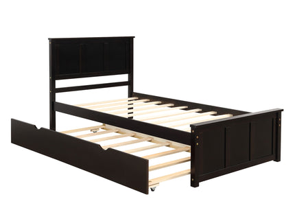 Platform Bed With Twin Trundle, Twin Size - Espresso