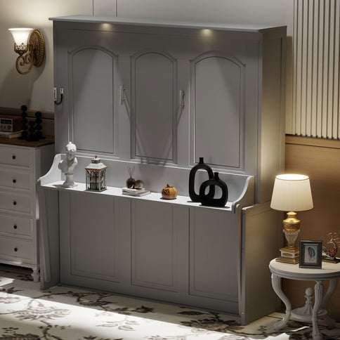 Murphy Bed With Desk, LED Lights And USB Charging Station