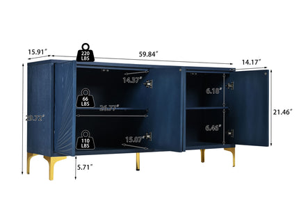 Modern 4 Door Sideboard With Creative Carved Surface And Adjustable Shelves