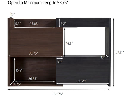 Modern Extendable & Rotating Cabinet With Drawer And Flip Doors For Versatile Storage - Black / Dark Walnut