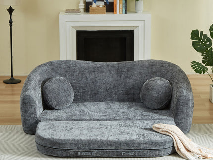 Curved Convertible Sofa, 2 In 1 Frameless Folding Sofa Bed With Pull Out Base And Deep Seat