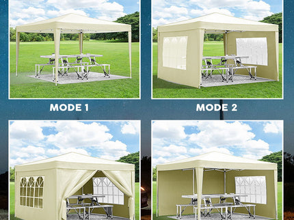 10'X10' Folding Canopy With 4 Removable Sidewalls Outdoor Event Shelter UPF 50+ Gazebo Portable Tents For Parties Beach Camping Wedding Ez Pop Up Canopy 4 Pieces Weight Bag + Carry Bag
