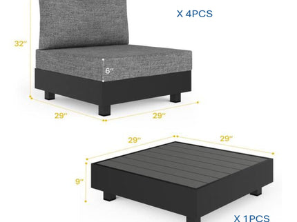 Patio Sectional Set With Modular Armless Chairs And Coffee Table - Gray