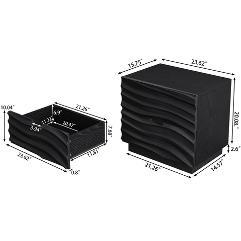 Nightstands, Bedside Table With 2 Drawers (Set of 2) - Black