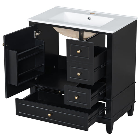 Freestanding Bathroom Vanity With Sink, Soft Close Door, 3 Drawers