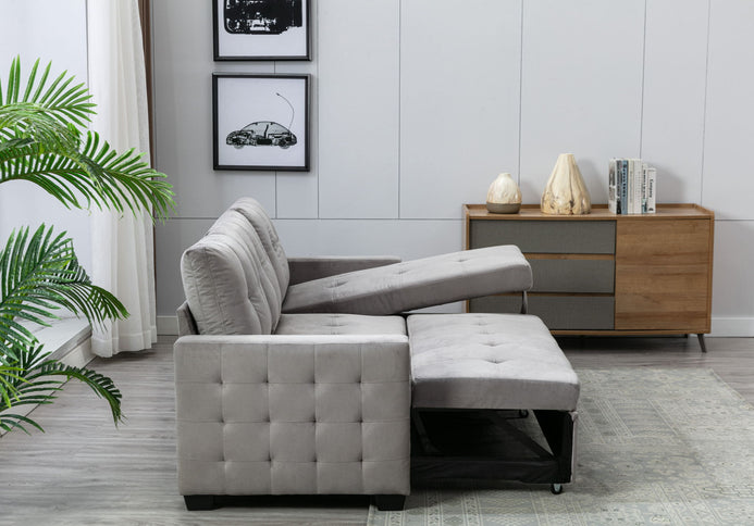 Reversible Sectional Storage Sleeper Sofa Bed, L-Shape 2 Seat Sectional Chaise With Storage, Skin-Feeling Fabric