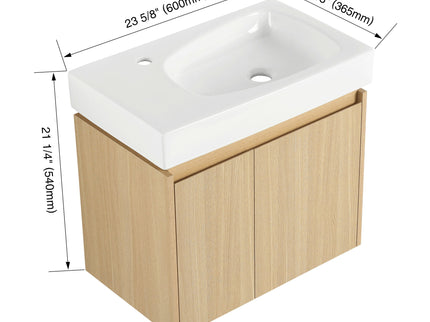 Modern Bathroom Vanity With Ceramic Basin, Wall Mounted Floating Sink Combo, Storage Cabinet