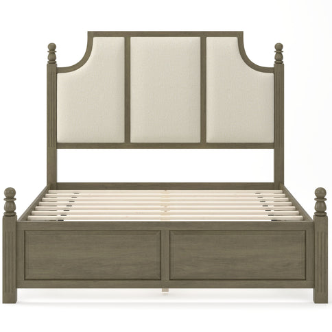 Farmhouse Platform Bed Frame & Tall Upholstered Headboard
