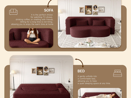 Modern Floor Sleeper Sofa Bed With 2 Pillows, Convertible Twin Size Folding Mattress For Living Room