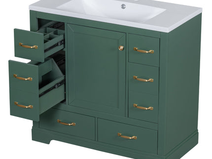 Modern Bathroom Vanity With Sink, 6 Drawers, Adjustable Shelf
