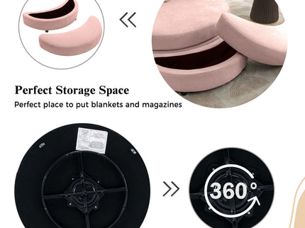 360° Swivel Accent Barrel Chair With Storage Ottoman & 4 Pillows, Modern Leisure Chair Round Accent For Living Room
