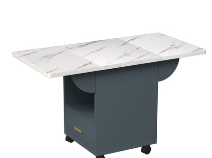 Versatile Wood Folding Dining Table With Wheels, Storage Rack & Drawer, Space Saving Design - White