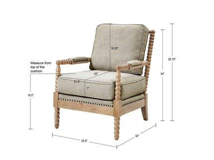 Arm Chair With Open Back Spindle Design, Padded Armrests