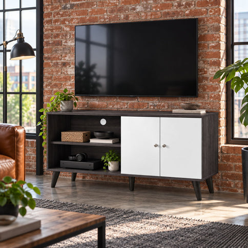 Amidon - TV Stand, With 2 Storage Shelves And 1 Cabinet