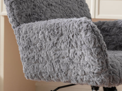 Office Chair, Artificial Rabbit Hair Home Office Chair With Metal Base, Adjustable Desk Chair Swivel Office Chair, Vanity Chair