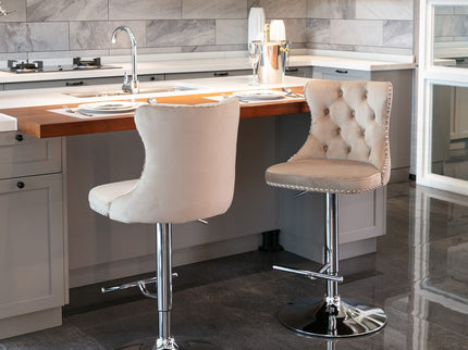 Swivel Barstools Adjusatble Seat Height From 25-33", Modern Upholstered Base Bar Stools With Backs Comfortable Tufted For Home Pub And Kitchen Island (Set of 2)