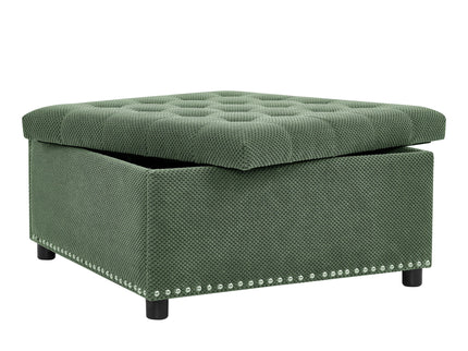 Square Tufted Storage Ottoman With Nailhead Trim